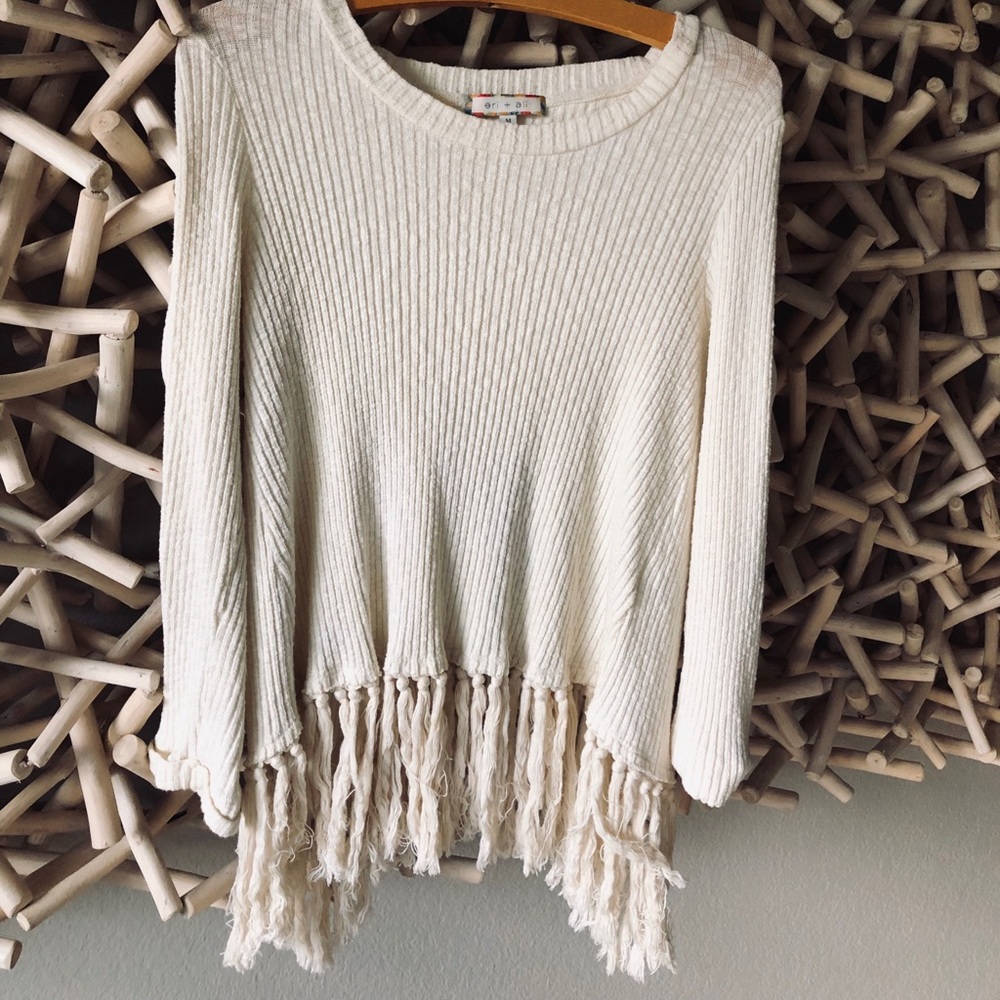 Anthropologie White Tassle Sweater